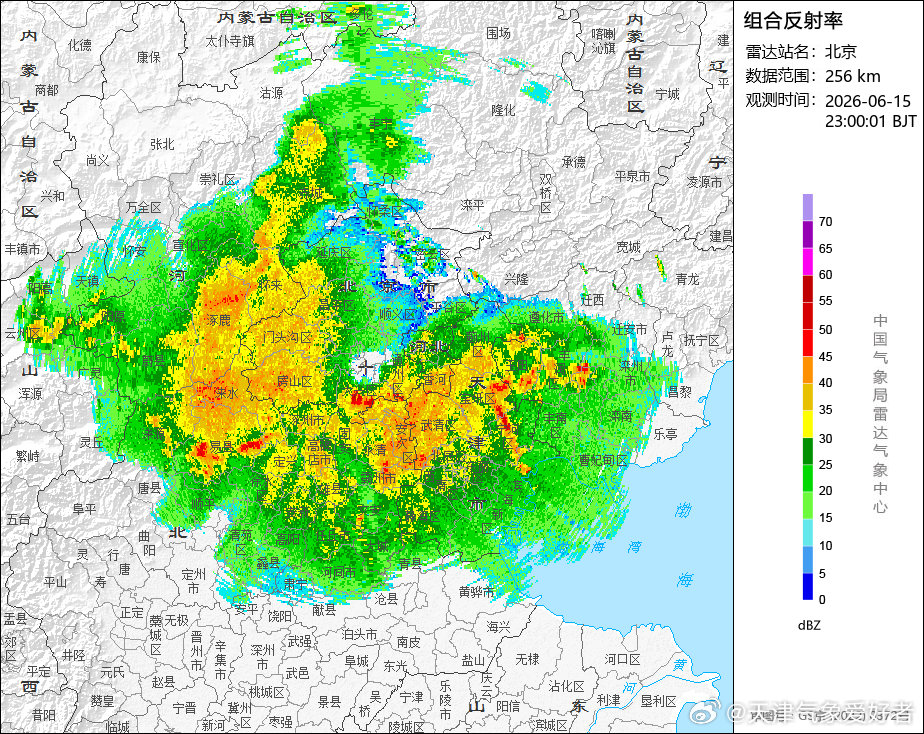 飑线东移以后基本散架，除蓟县外，其他地区降水量都不大。目前宁河还有一些强回波，其