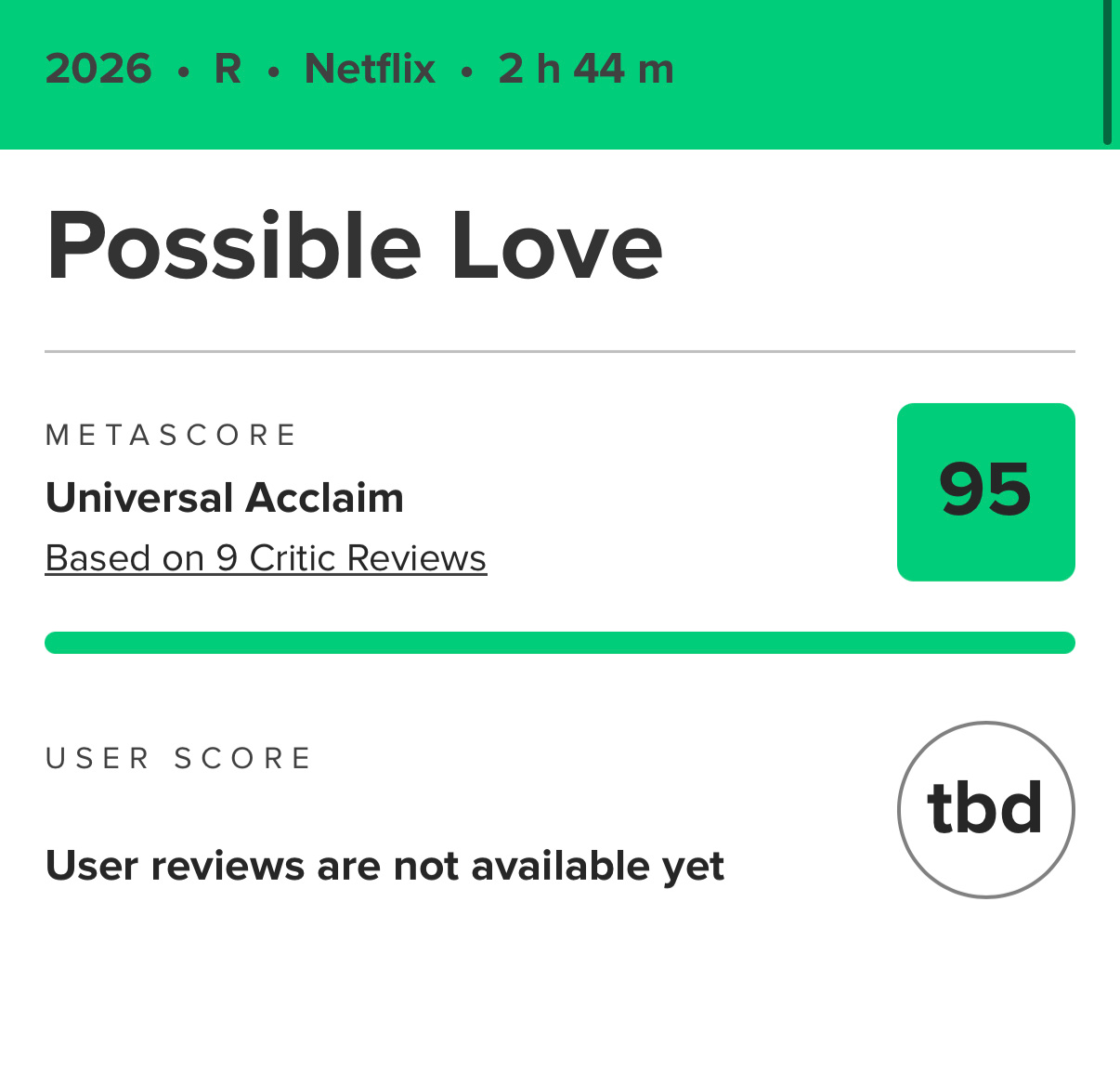 李沧东《可能的爱情》mtc开分，95分！！！目前收录的9家媒体影评，最低的都给了