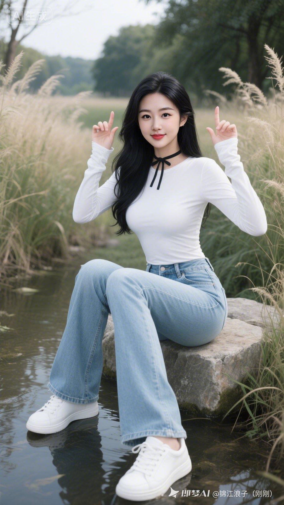 夏日清新穿搭，白色上衣+牛仔裤，自然野餐风🌿👗👟