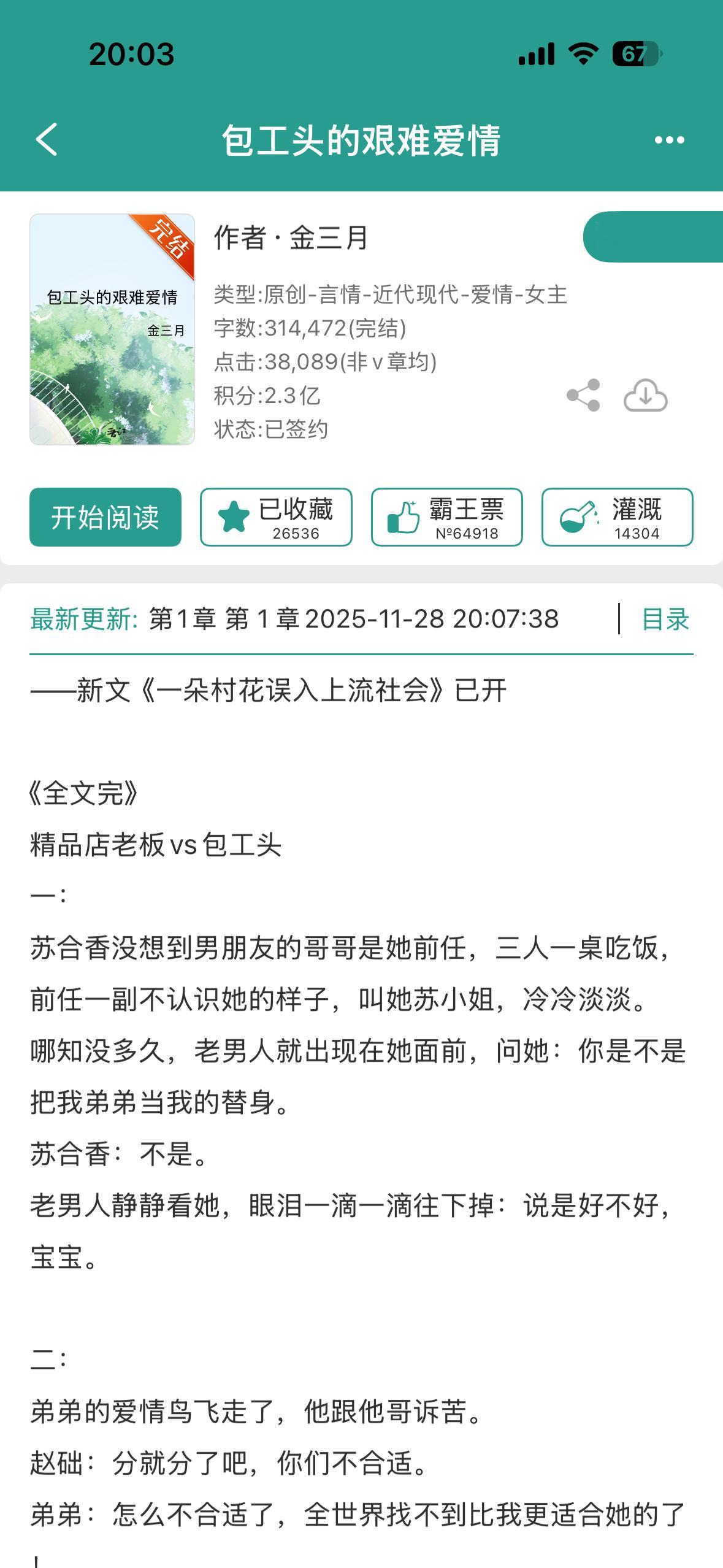 找了一本从书名就有意思的文《包工头的艰难爱情》男主的人设第一次见 带点糙汉属性的