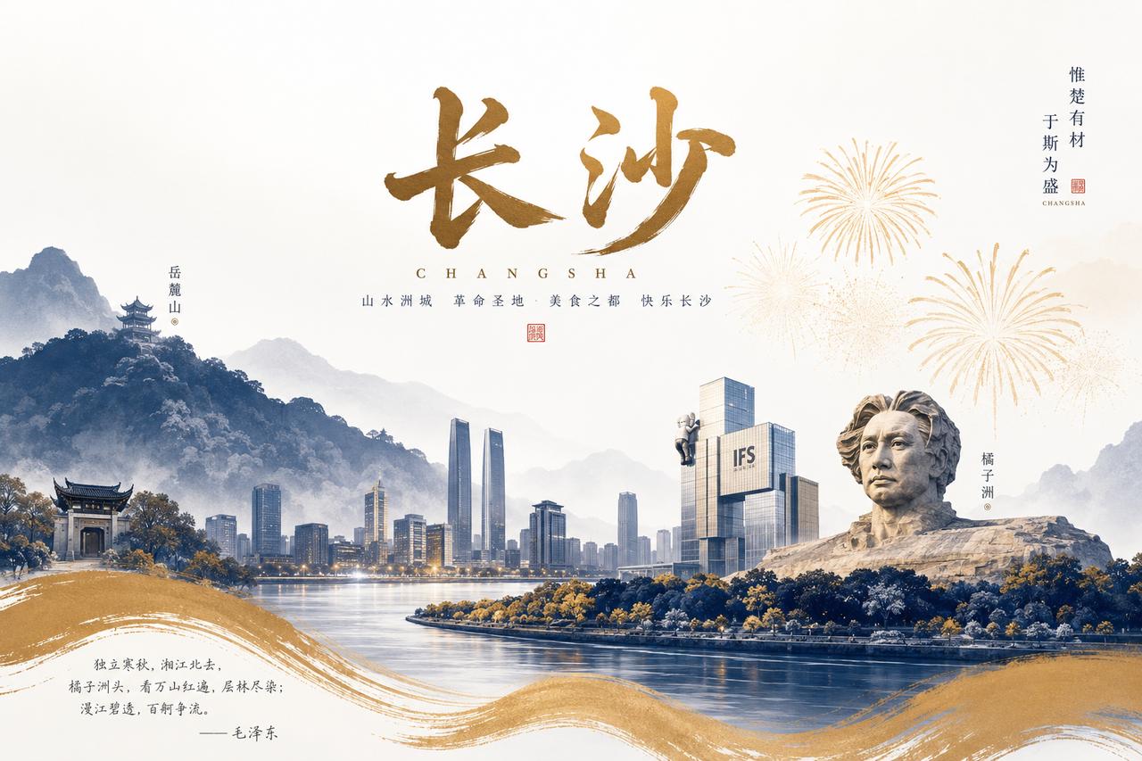 刚刚随手把“长沙宣传海报”的需求丢给image2.0：橘子洲烟花、青年毛泽东艺术