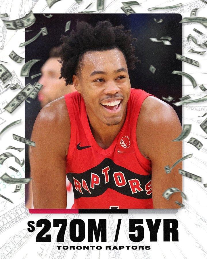 队史最贵！ 猛龙5年顶薪提前续约巴恩斯 合同最高达2.7亿#恩巴斯##猛龙##N