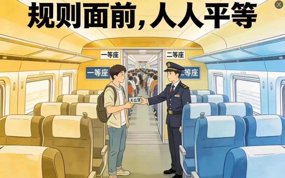 高铁一等座连接处站人也不行！12306明确回应：此为“越席”，无座票限二等车厢