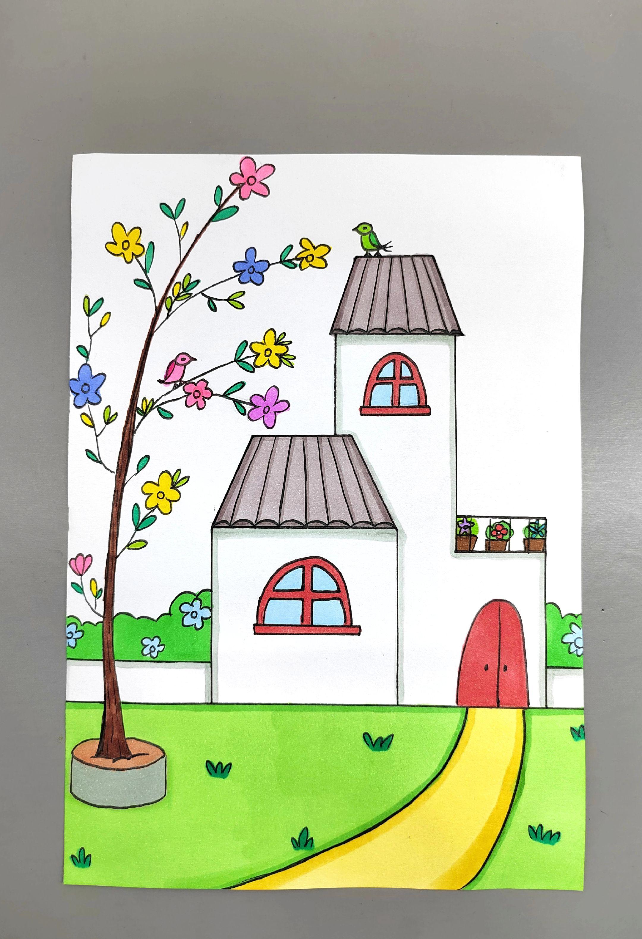 乡村小房子创意画，简单易学