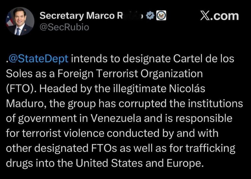 美国国务院拟将“太阳卡特尔”（Cartel de los Soles ）认定为外