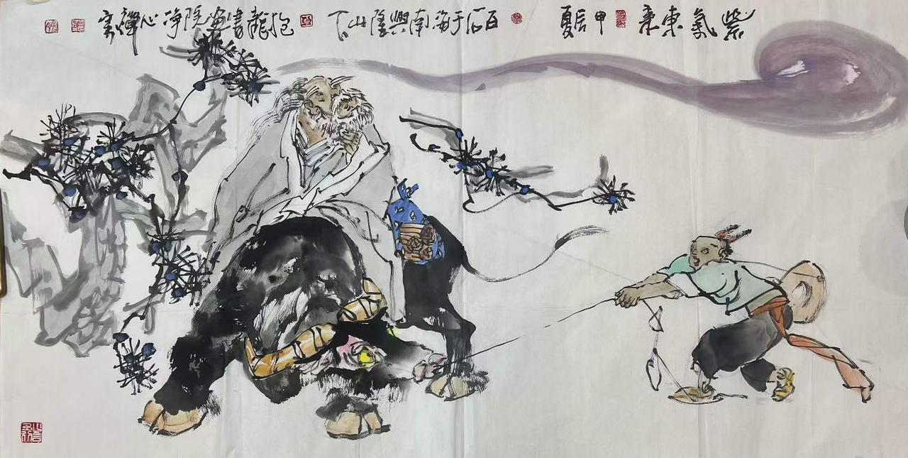 林百石先生笔下人物，笔致朴拙浑厚，线条凝练洒脱，兼具金石笔意与文人情怀。运笔抑扬