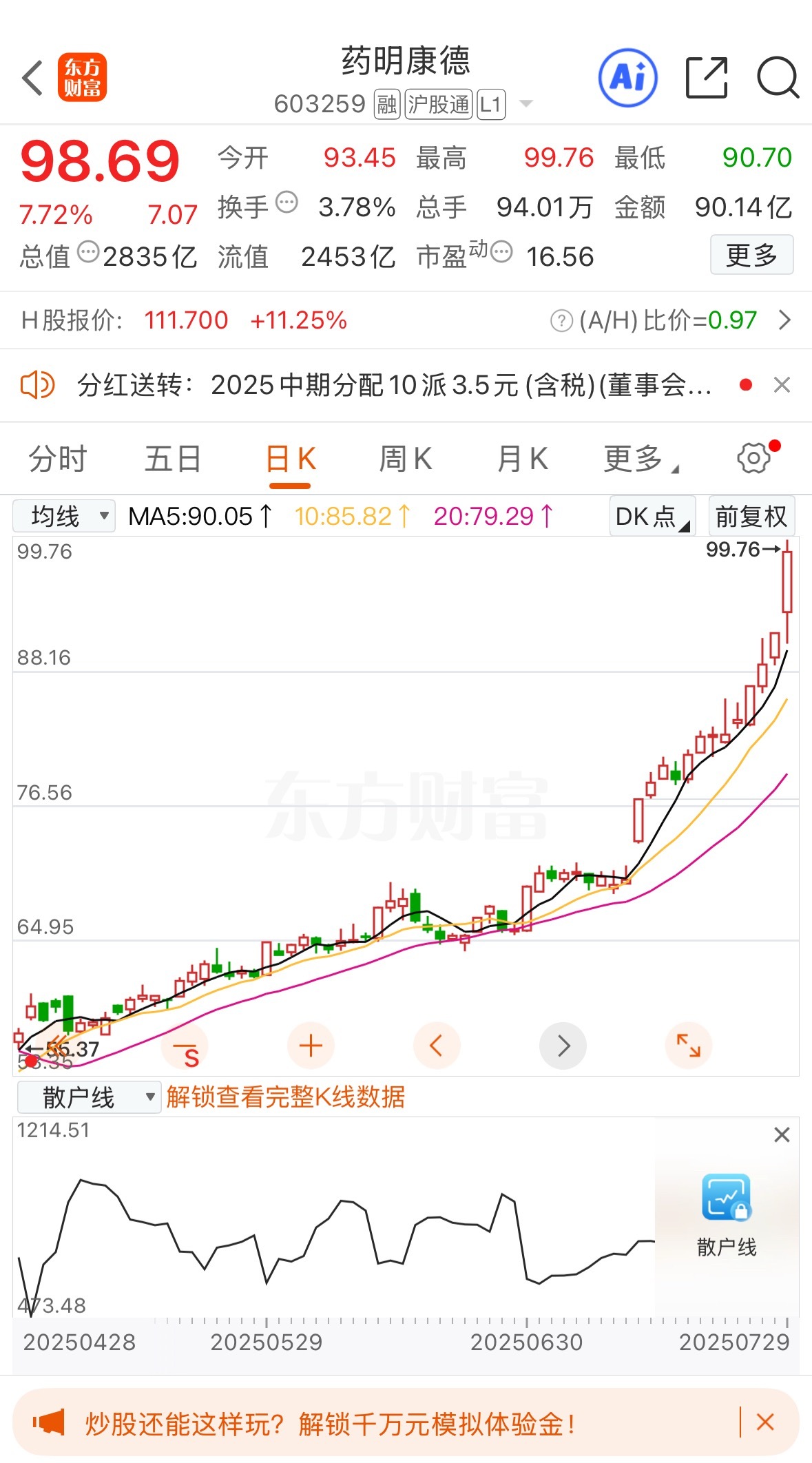药明康德公告，拟将2025年第一次以集中竞价交易方式回购A股股份的回购股份价格上