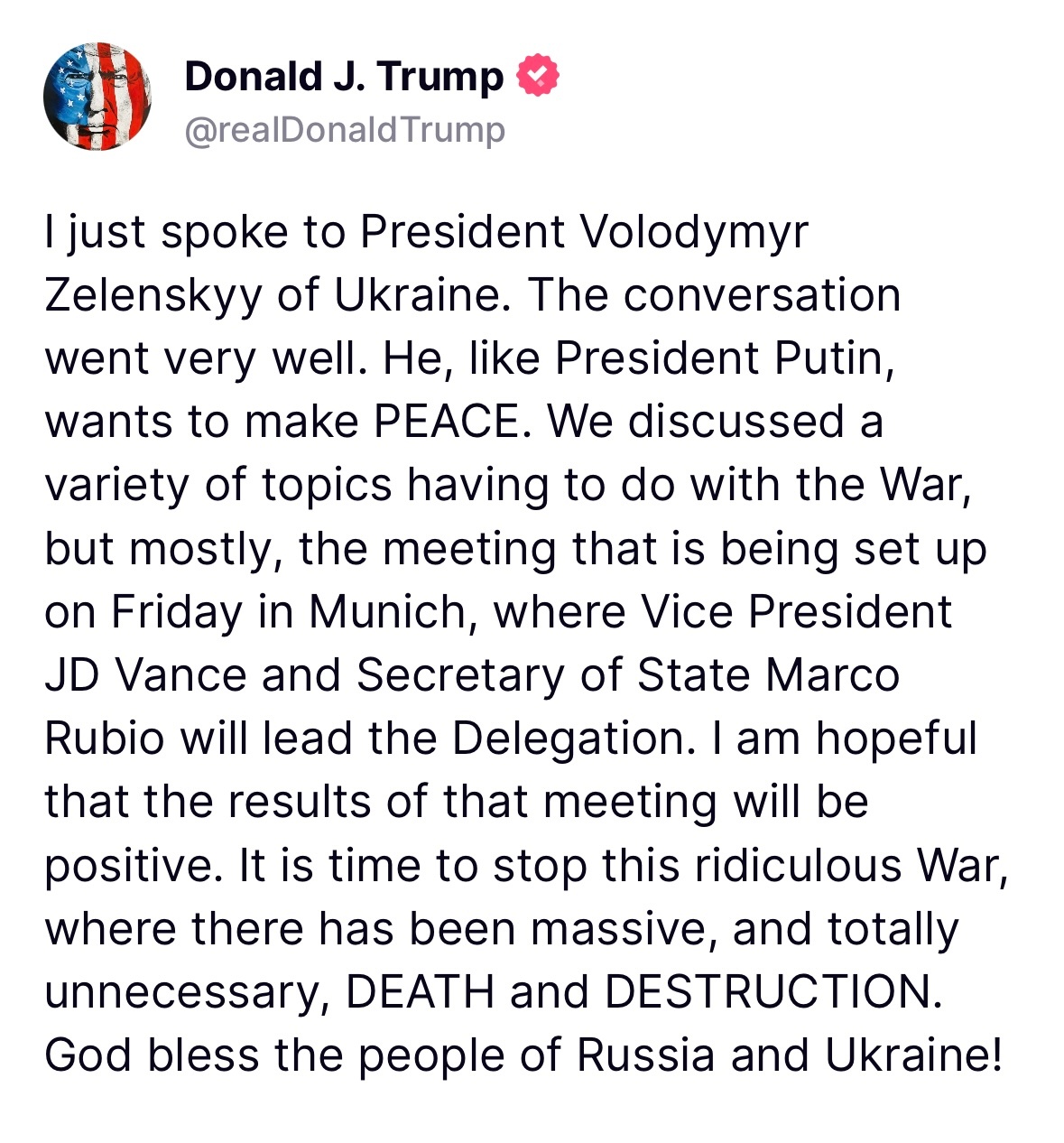 美国总统特朗普稍早前与乌克兰总统泽连斯基通电话。🔴特朗普说：我刚刚与乌克兰总统