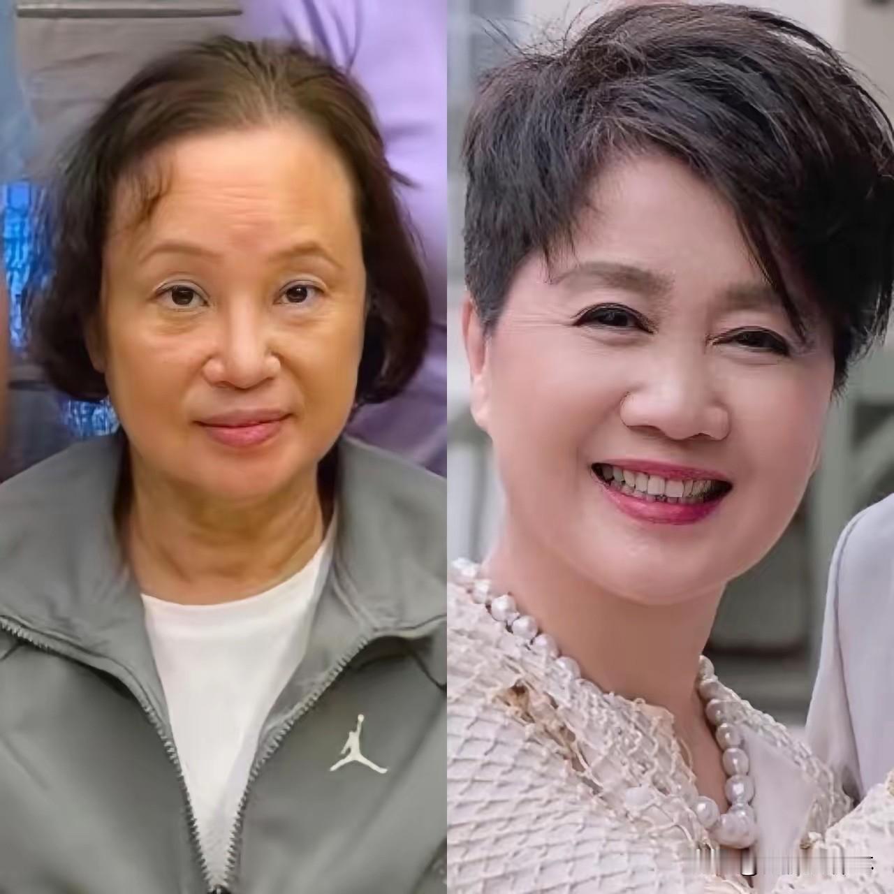 同样是赌王的太太，
三太陈婉珍72岁需要人搀扶走路，
四太梁安琪66岁还在跑商业