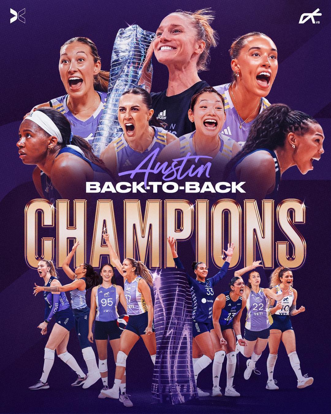 2026年美国第二季LOVB女排职业联赛结束，卫冕冠军奥斯汀队在金局决战中15-