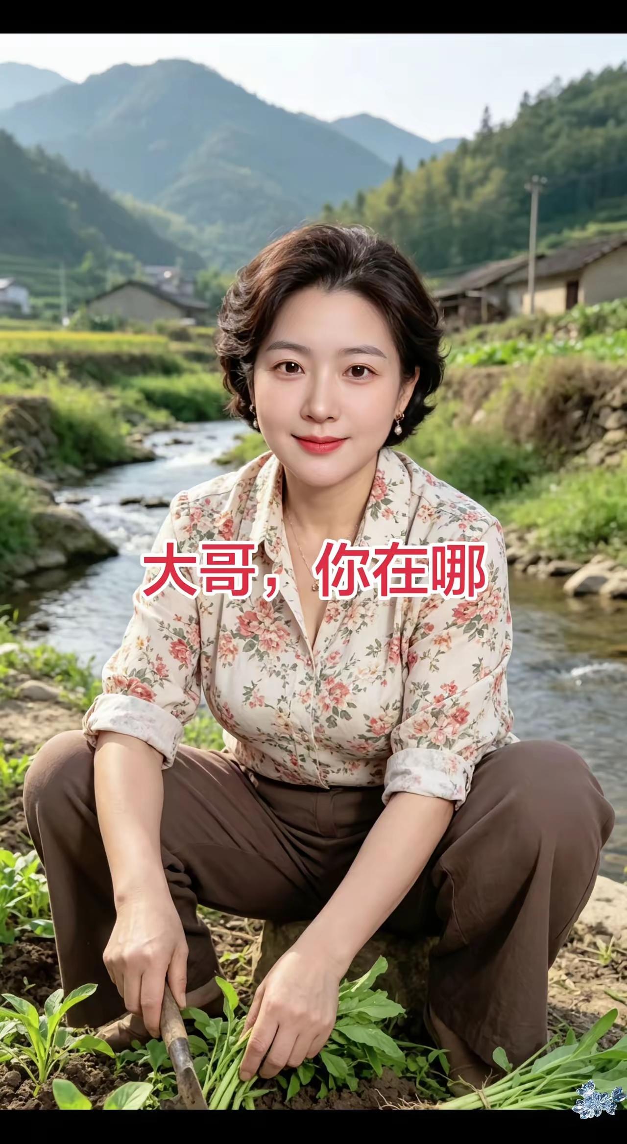 这位大嫂在田间劳作呢。
