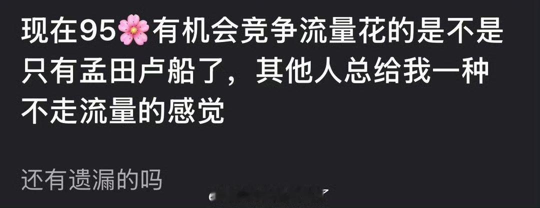 有网友说感觉现在95🌹里有机会竞争流量花的只有孟子义田曦薇卢昱晓王楚然了，其他