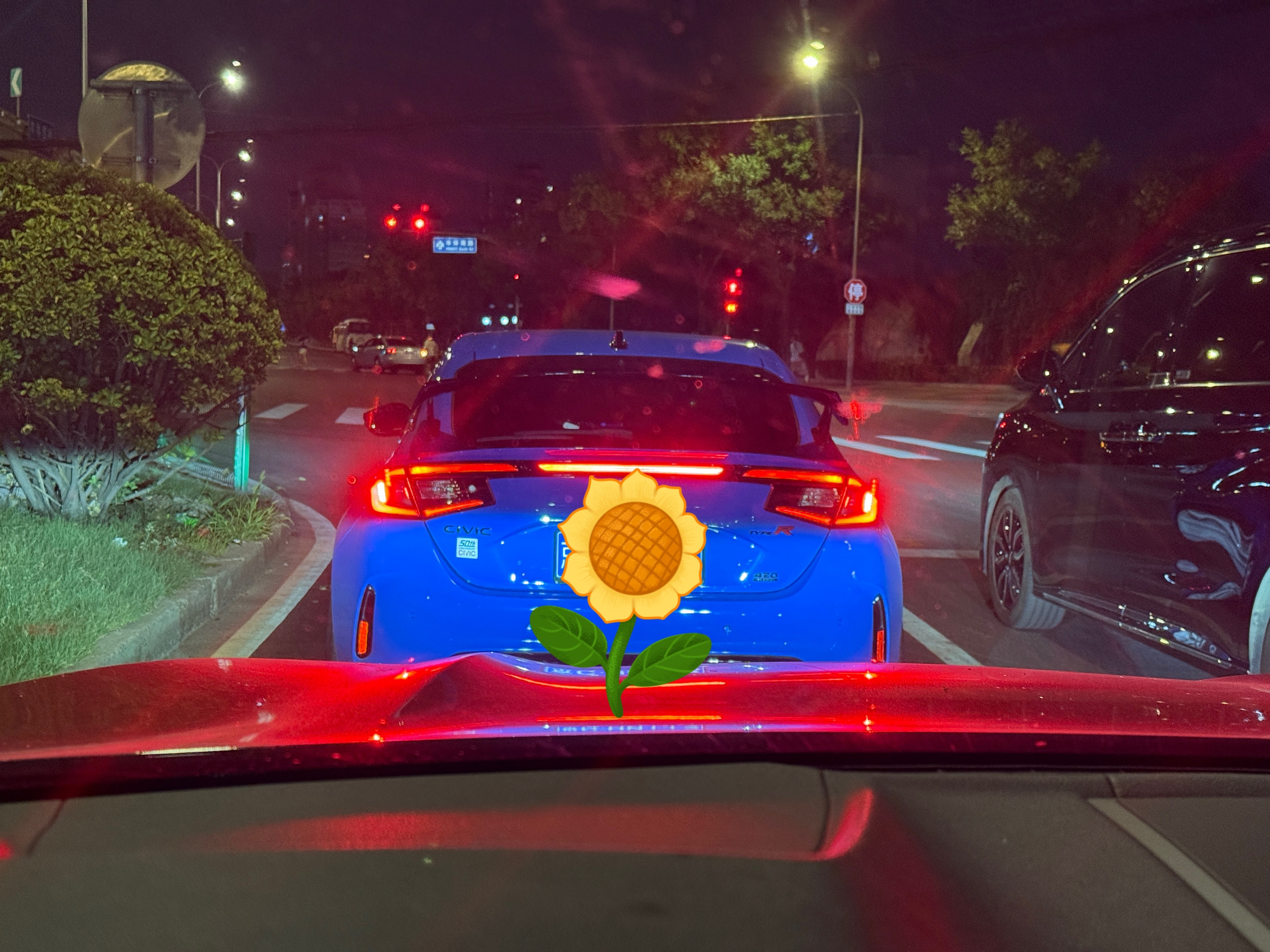 打完球回家路上遇着一台太破R，别说这蓝色配白色圈还挺好看…  ​​​