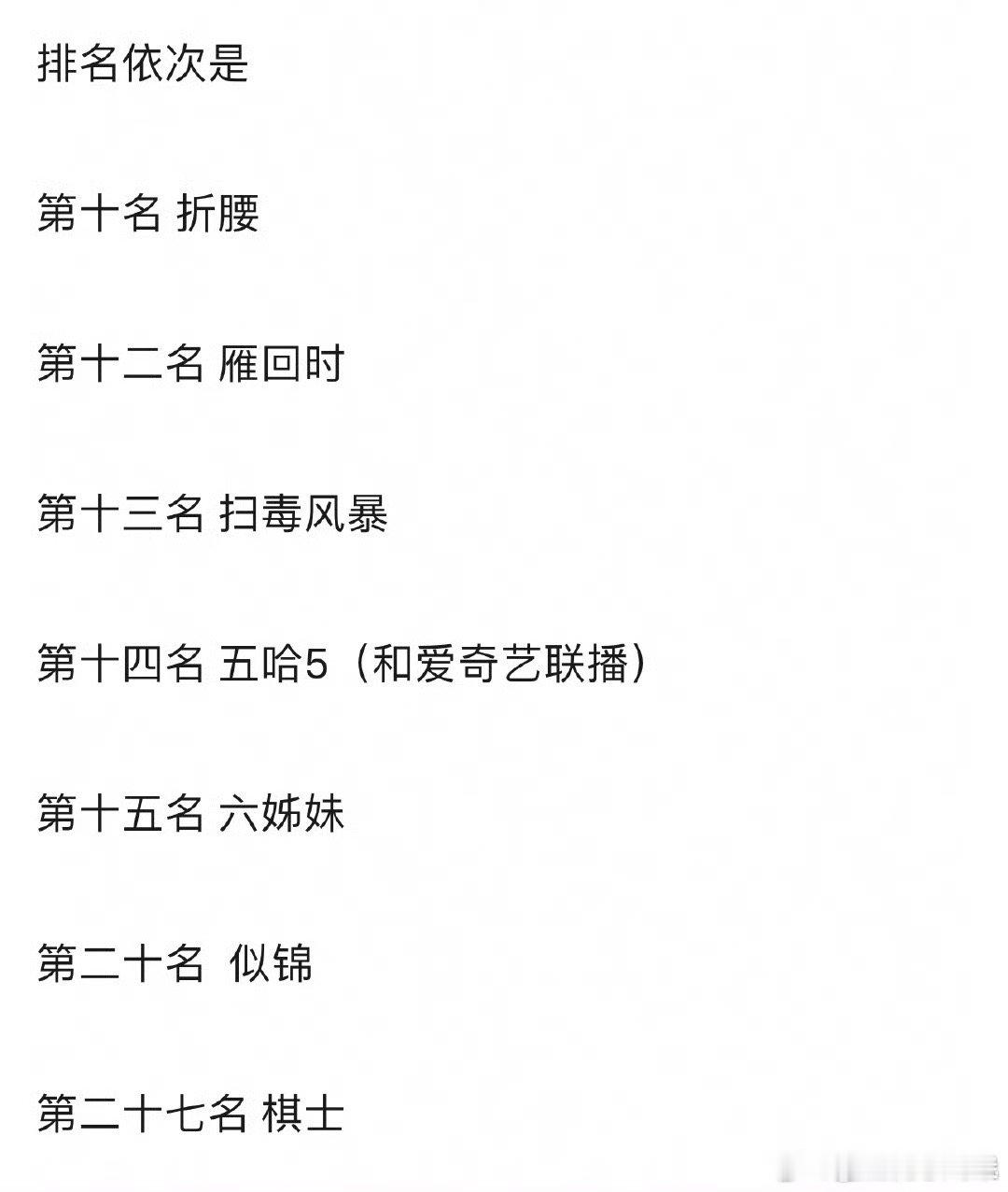 腾讯2025新进年榜的六部剧《折腰》、《雁回时》、《扫毒风暴》、综艺《五哈》、《
