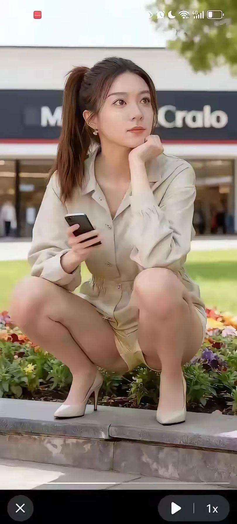 都市女孩的时尚日常：在花丛中，享受科技的便捷。