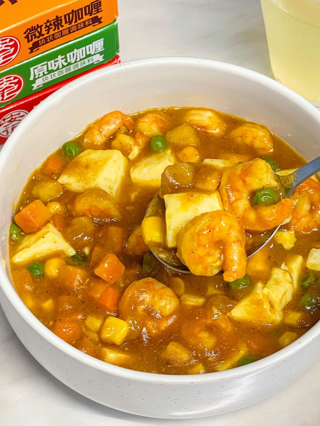 低脂美味！🍤咖喱虾仁豆腐！拒绝外卖第一天！