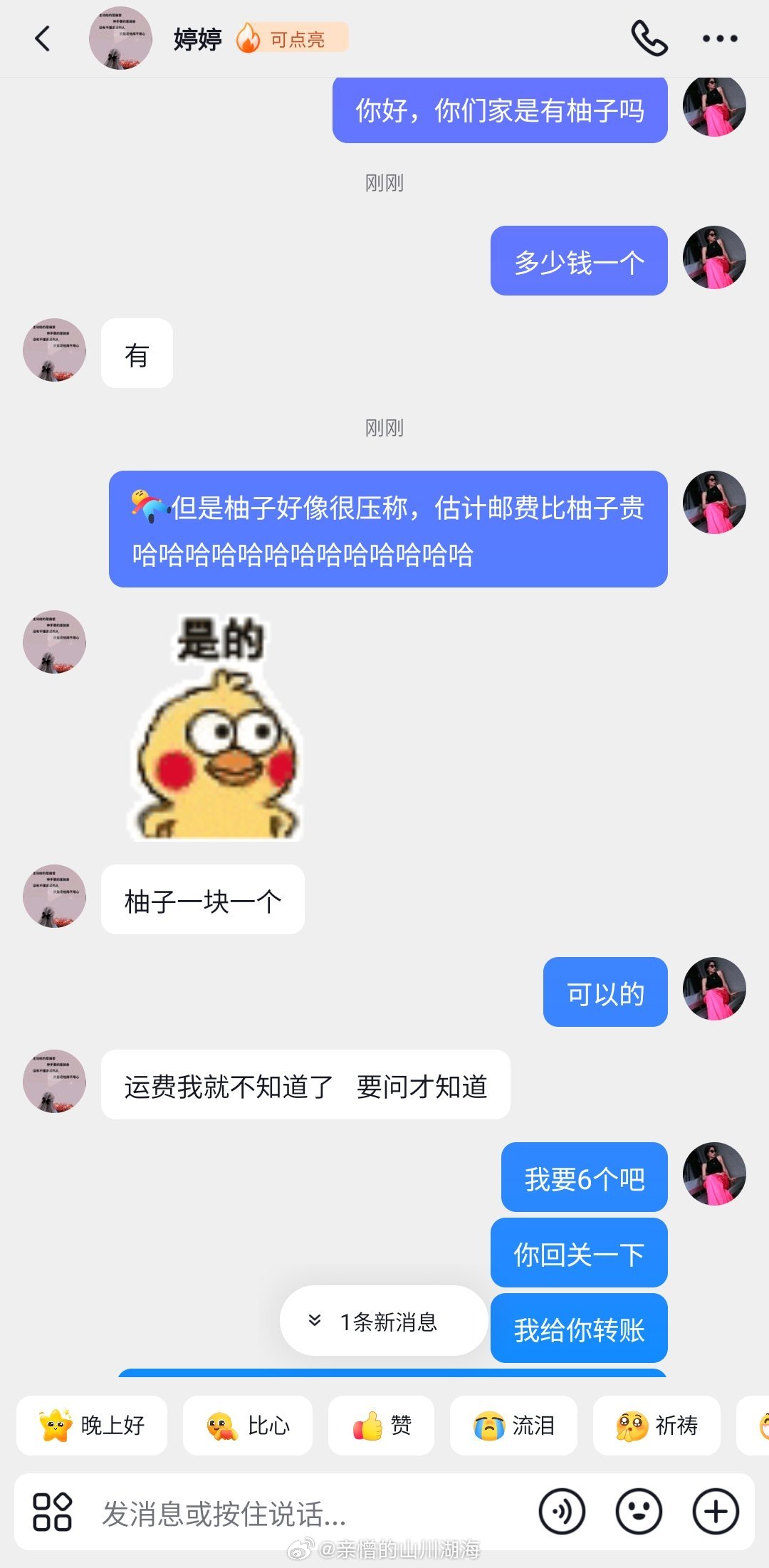 本人就是很馋这个柚子，有什么办法我相信网友不会骗我的，就几十块钱被骗也认[淡淡的