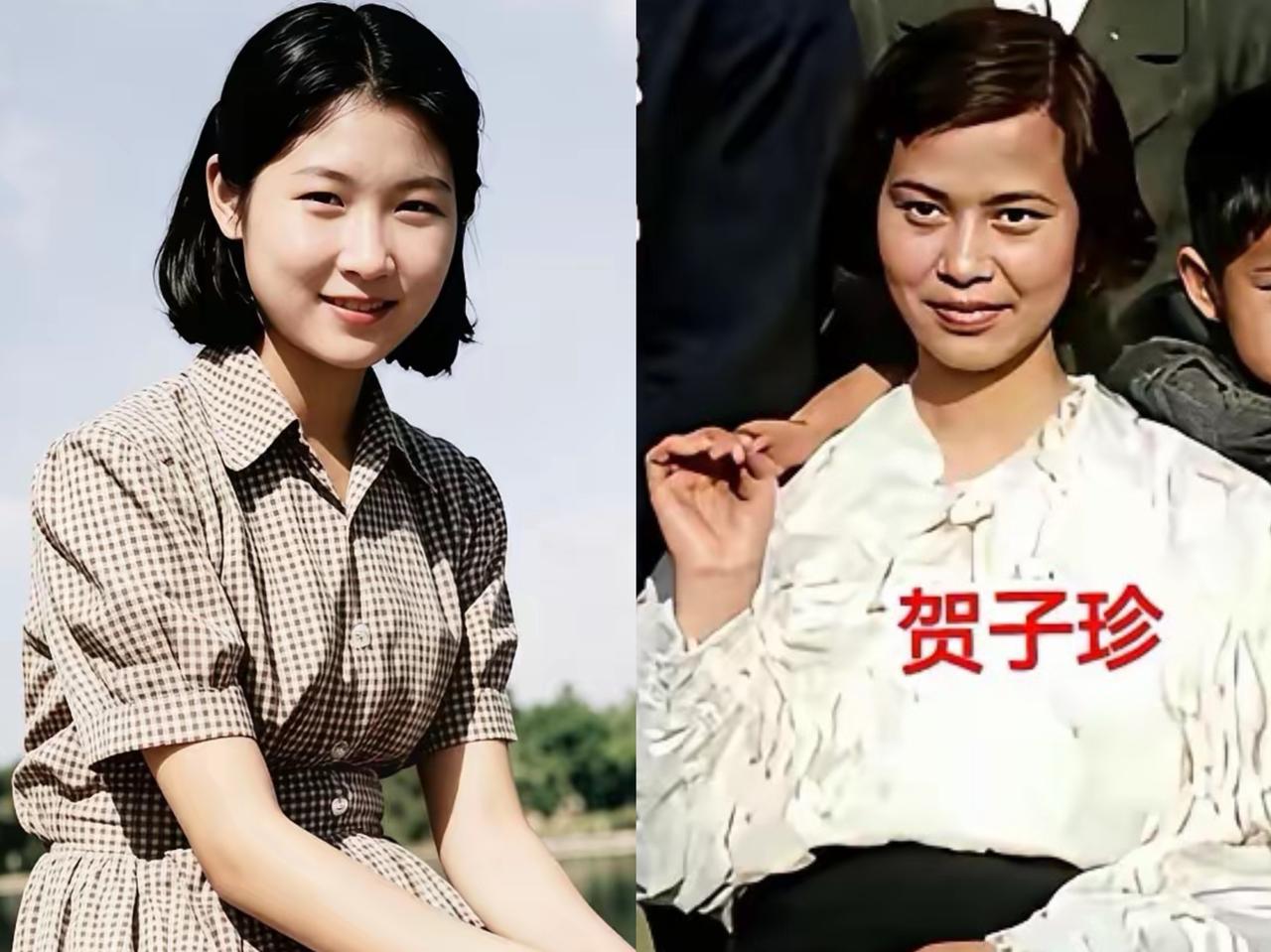 下图是贺子珍和女儿李敏的对比照，李敏出生不久，母亲贺子珍负气出走苏联。4岁那年，