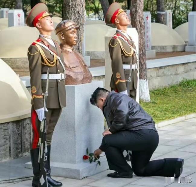 将军在毛岸英墓前这么单膝一跪，不知道是不是通过这次派遣朝鲜志愿军去俄罗斯“抗美乌