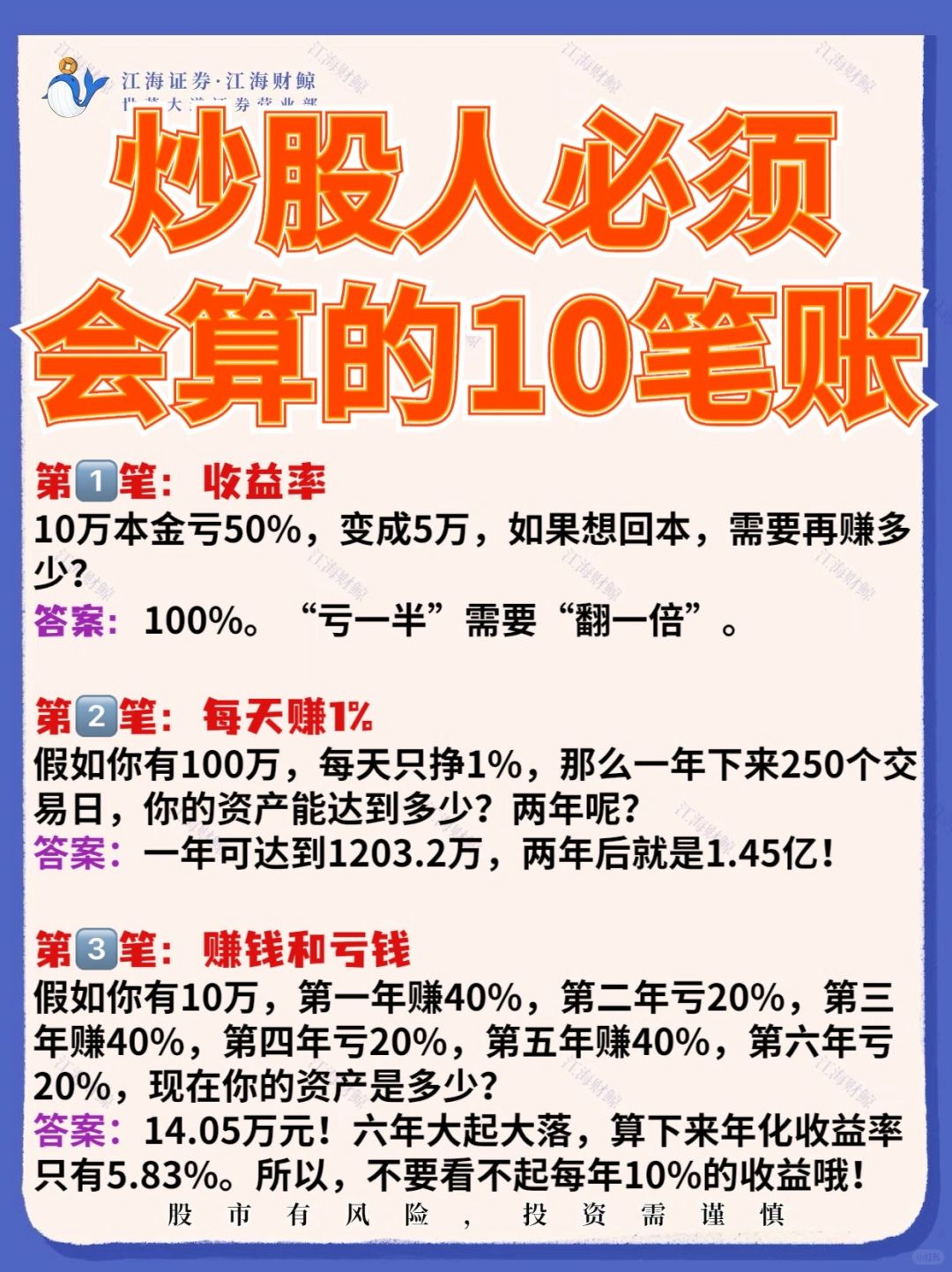 🔥炒股人必须会算的10笔帐‼️