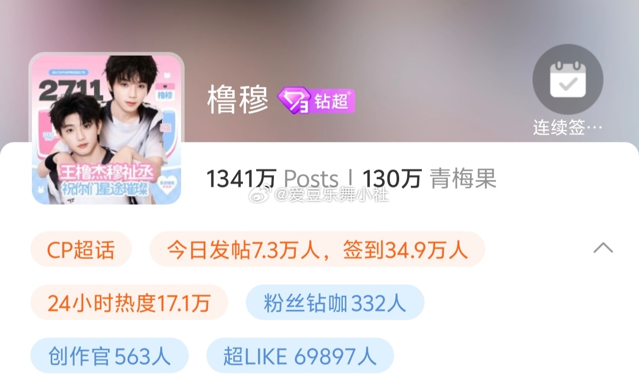 【橹穆】橹穆超话破130万粉丝 队伍又庞大了，橹穆超话粉丝破130w🩵🩷，果