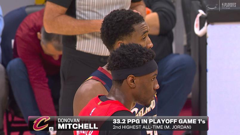 ▲人类系列赛G1精华：米切尔生涯系列赛G1场均砍下33.2分，NBA历史上仅次于