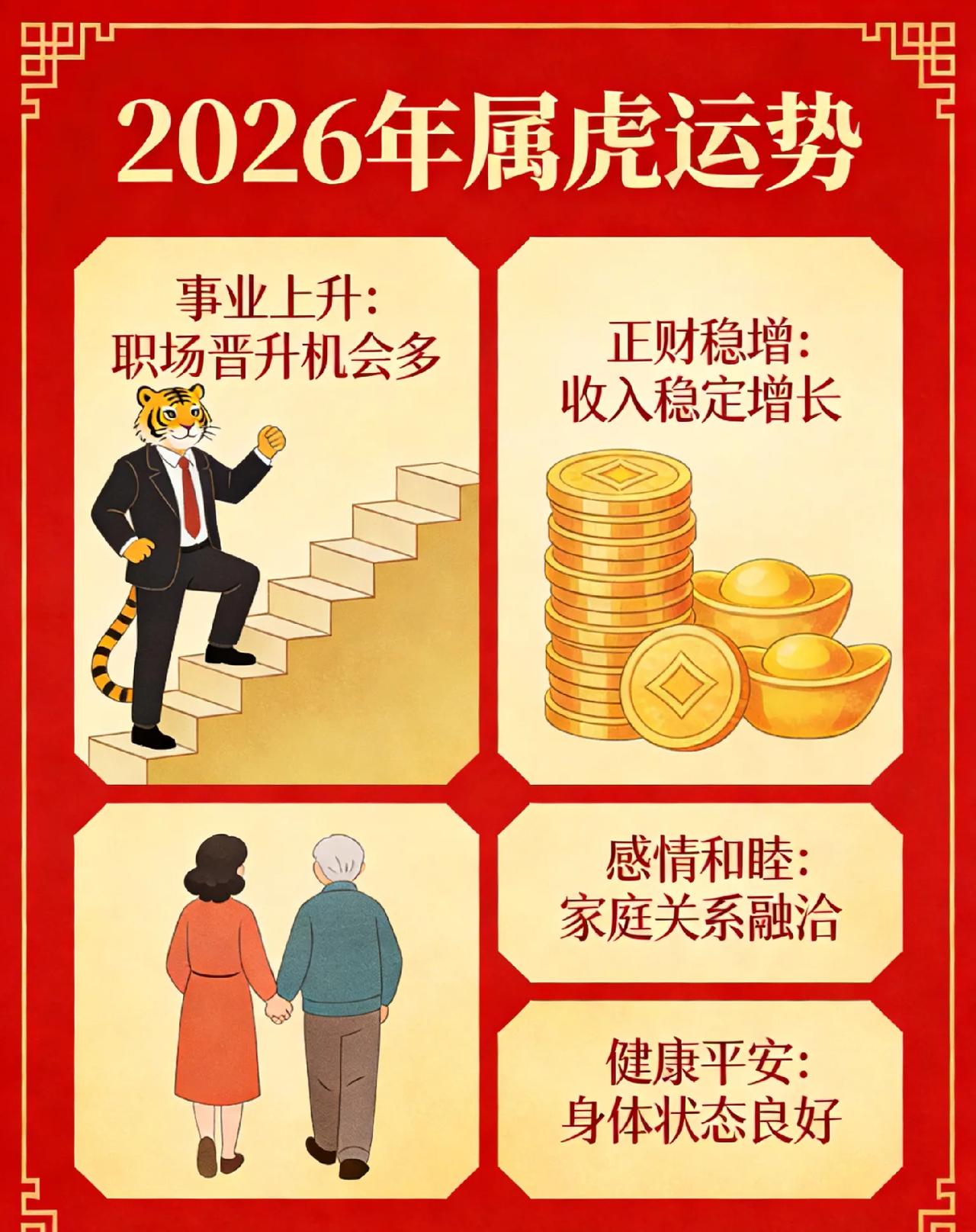 2026丙午马年，属虎逢寅午半合，整体吉大于凶，核心是合太岁起势、实干兑现，但需