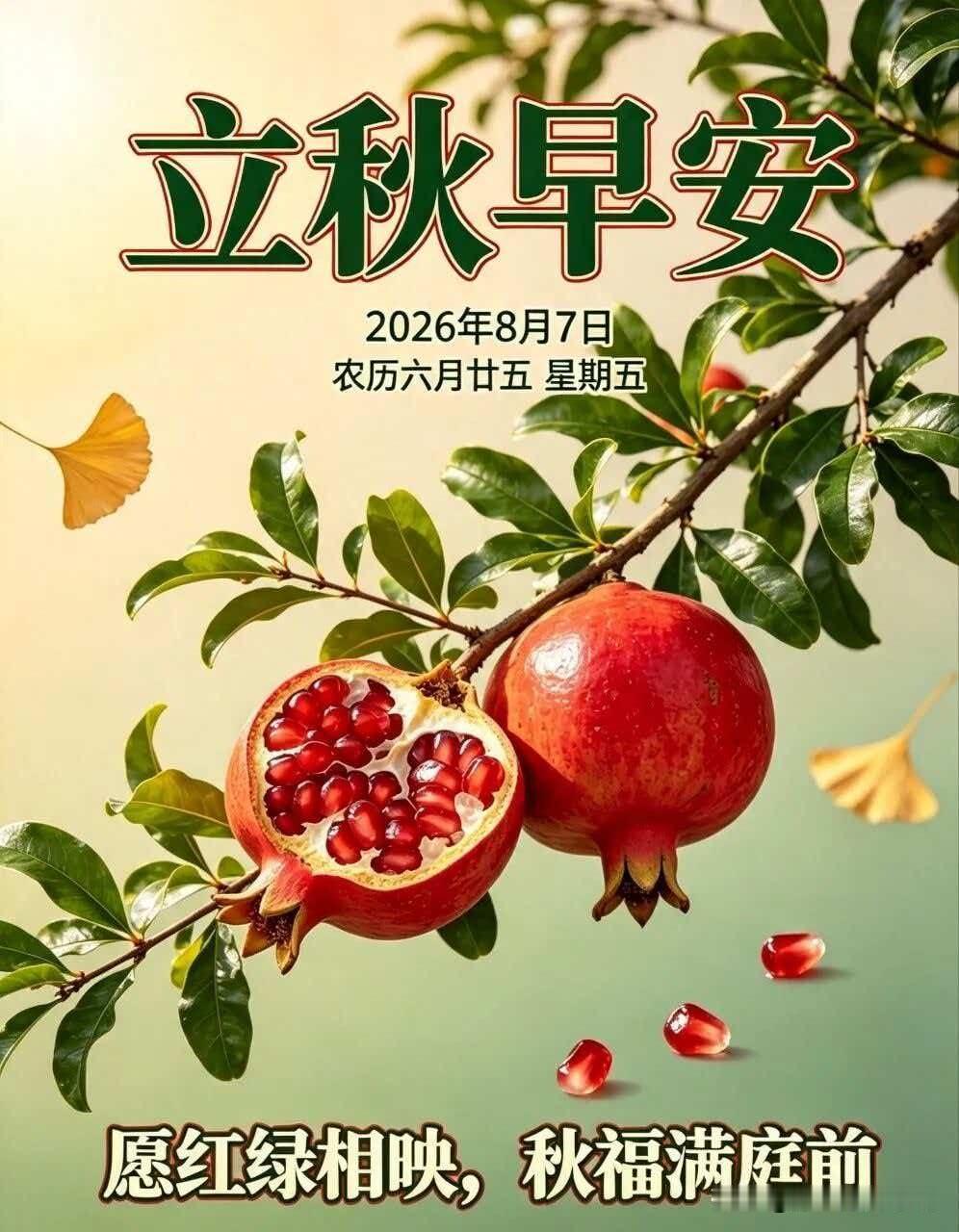 立秋早安！愿福满庭前，福气真能像这秋风一样环绕身旁。夏消秋至，岁月开始变得安然静