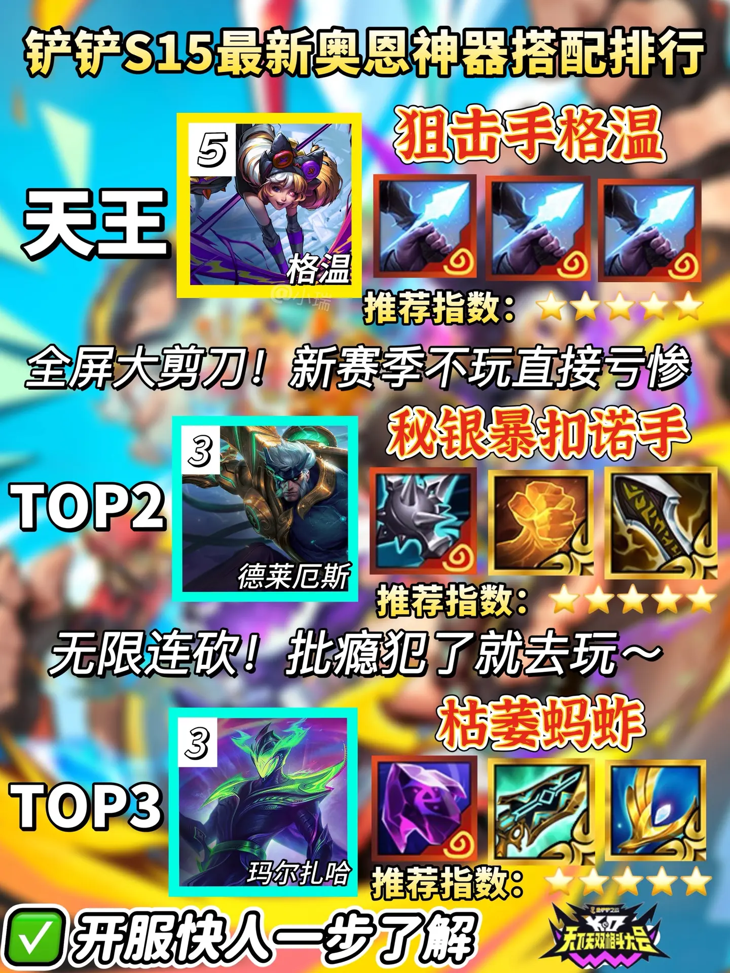 铲铲S15｜最新奥恩神器搭配推荐及排行。