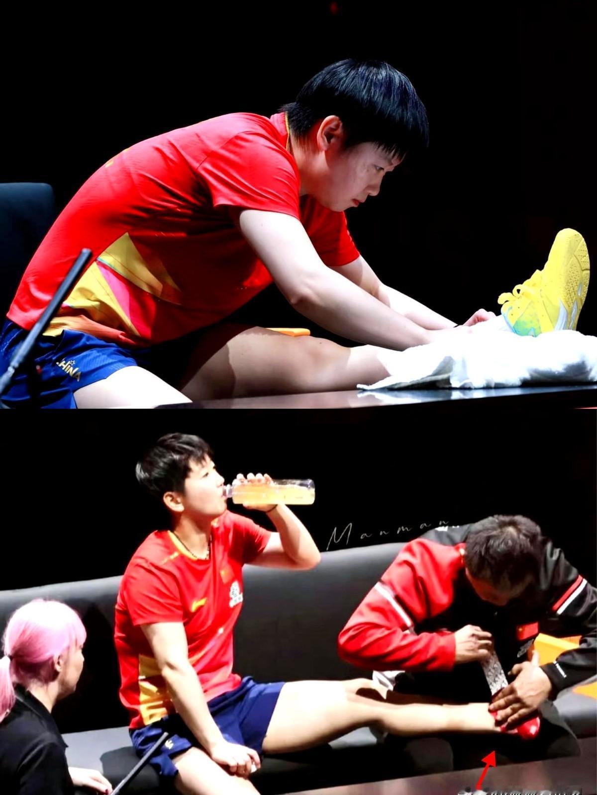 看到孙颖莎脚都站不稳还去拼混双，真的破防了！

总决赛单打打到一半，脚踝直接别了