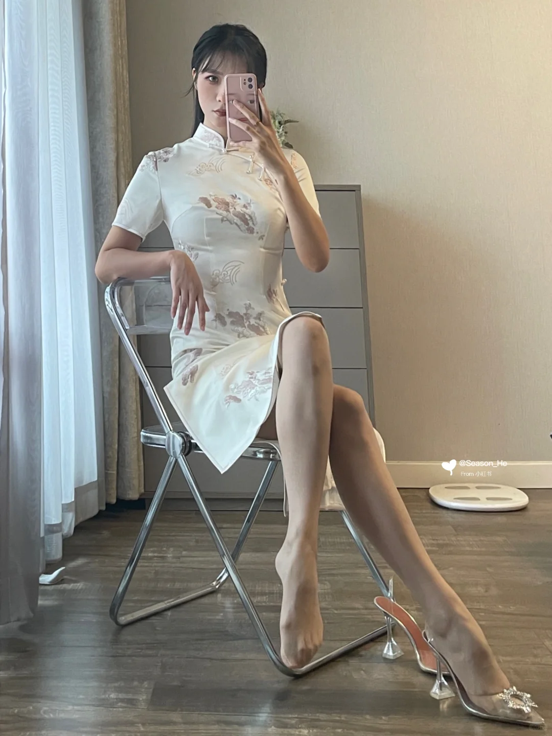 168/108斤 白色旗袍穿搭 今天是气质姐姐
