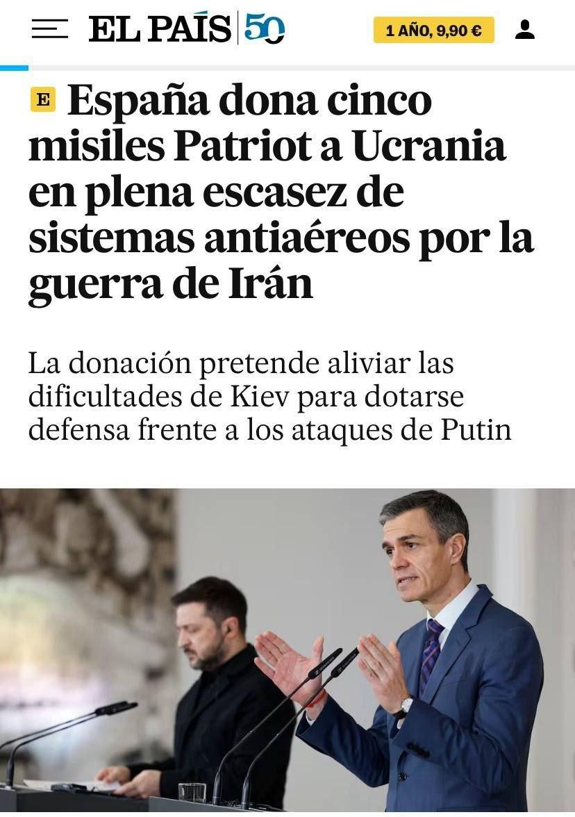 西班牙承诺向乌克兰提供五枚爱国者导弹。

在泽连斯基近期访问西班牙期间，西班牙政