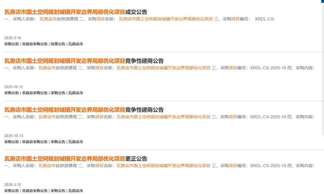 大连瓦房店市国土空间规划优化项目采购完成：预算30万，最终成交14.15万

2
