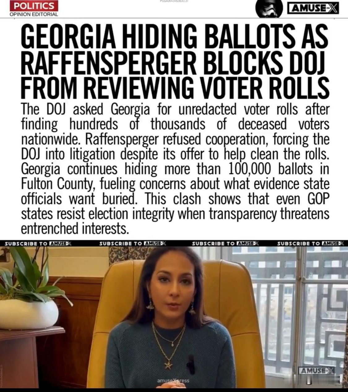 选举诚信爆料：美国司法部发现了数十万名已故选民和数千名非法选民，但佐治亚州州务卿