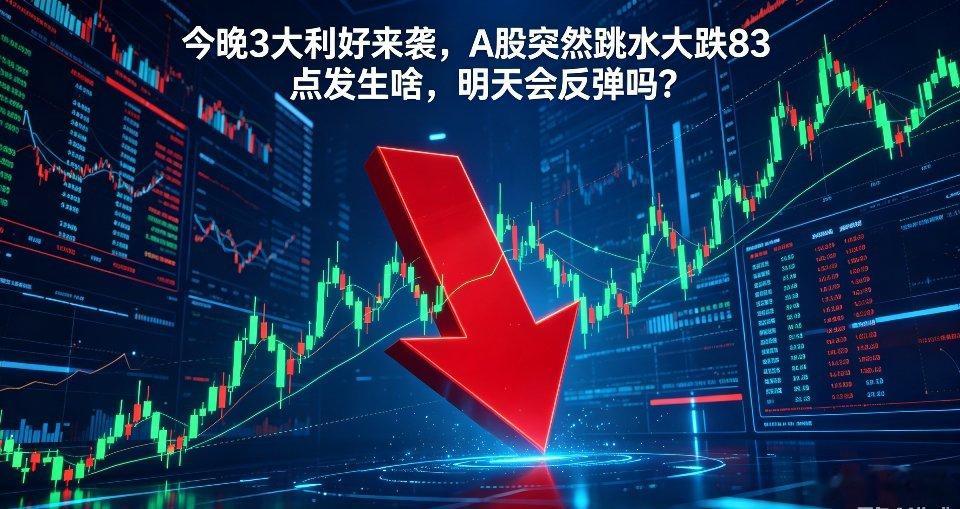 今晚3大利好来袭，A股突发跳水大跌83点，到底发生了啥，明天会反弹吗？股友们今天
