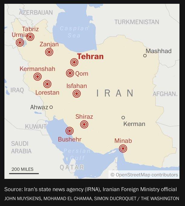 伊朗国家媒体报道称，美国和以色列对伊朗全国发动空袭后，多个城市发生爆炸。 伊朗的