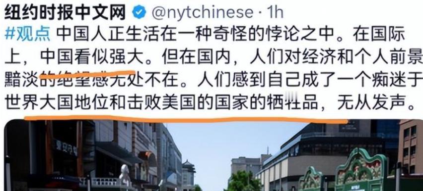 纽约时报称，“中国人生活在一种奇怪的悖论中，在国际上中国看似强大， 但在国内，人