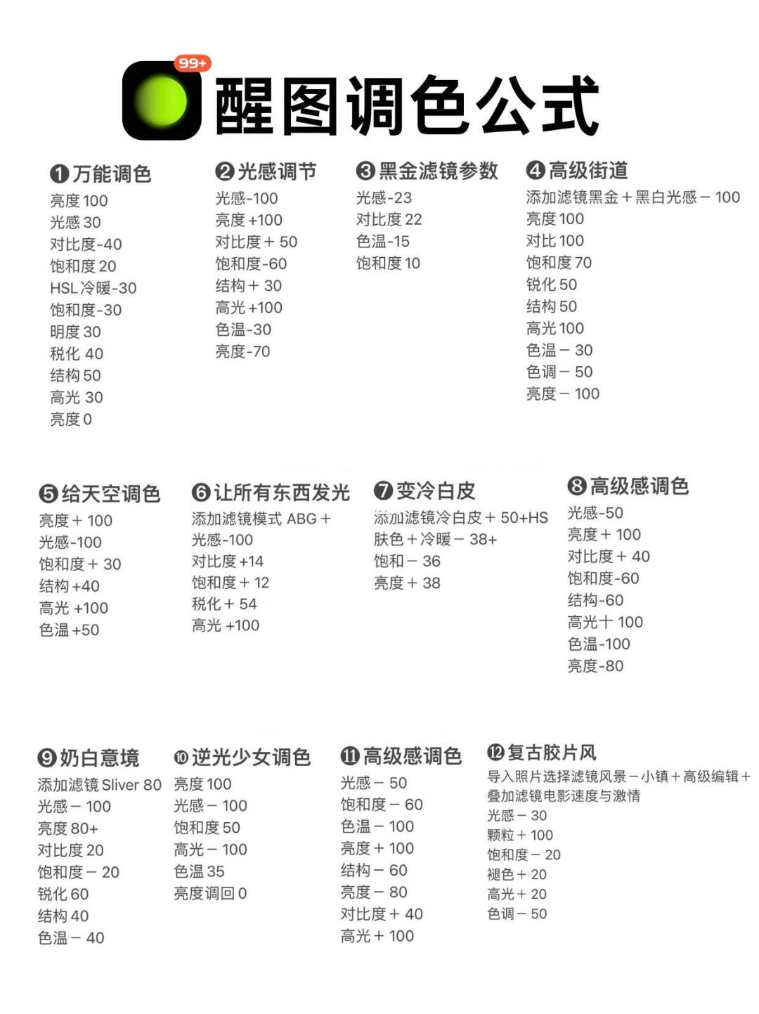 醒图p图公式✅仙女必备万能滤镜调色技巧