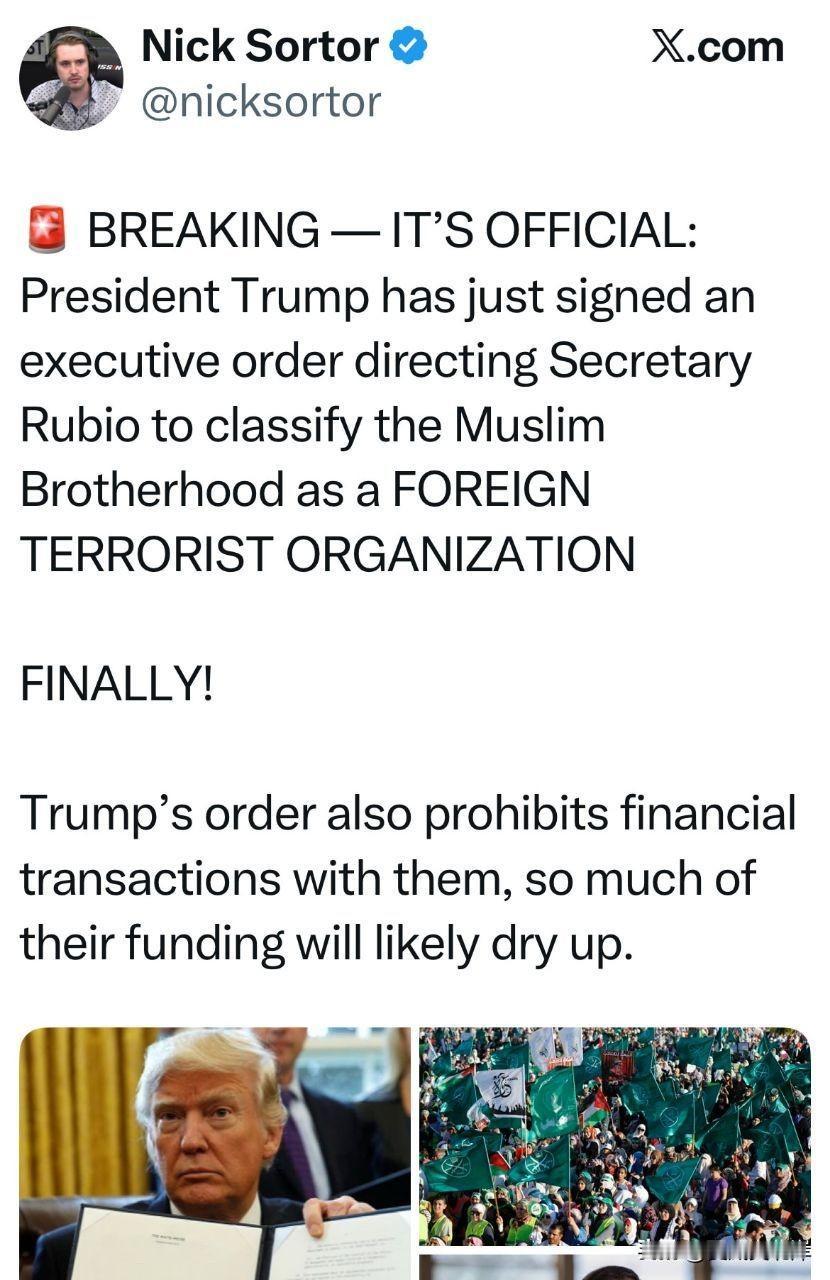 突发消息，正式确认：
川普总统刚刚签署行政令，指示 Rubio 国务卿将 Mus