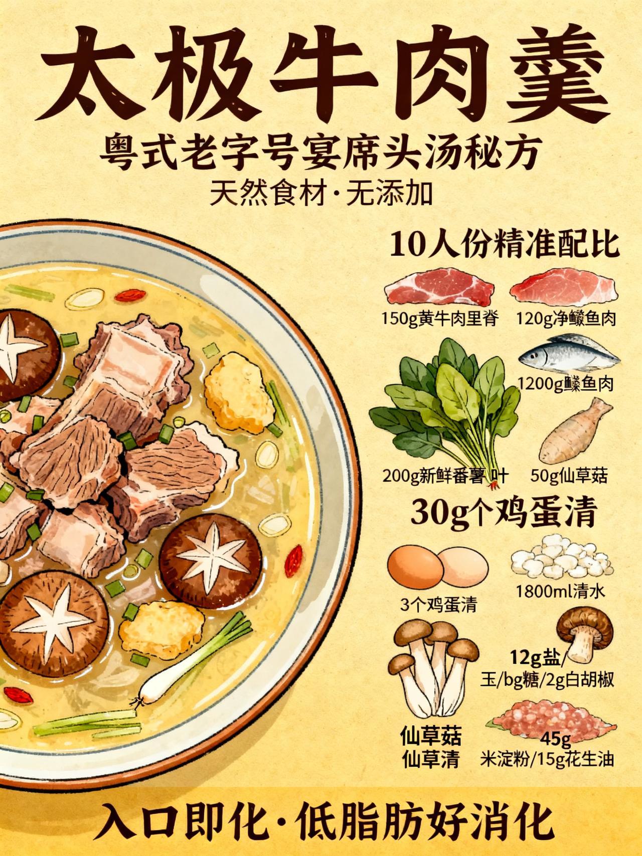太极牛肉羹：广府宴席上的经典功夫汤
这是粤式老字号后厨压了30年的宴席头汤秘方，