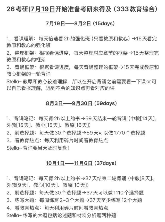 7月19日开始准备考研来得及（333教育综合）