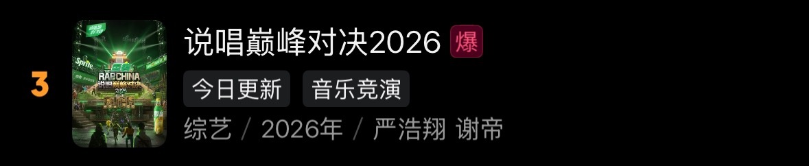 严浩翔说唱巅峰对决2026  四十分钟先导片开播不到两小时爱奇艺站内热度值破50
