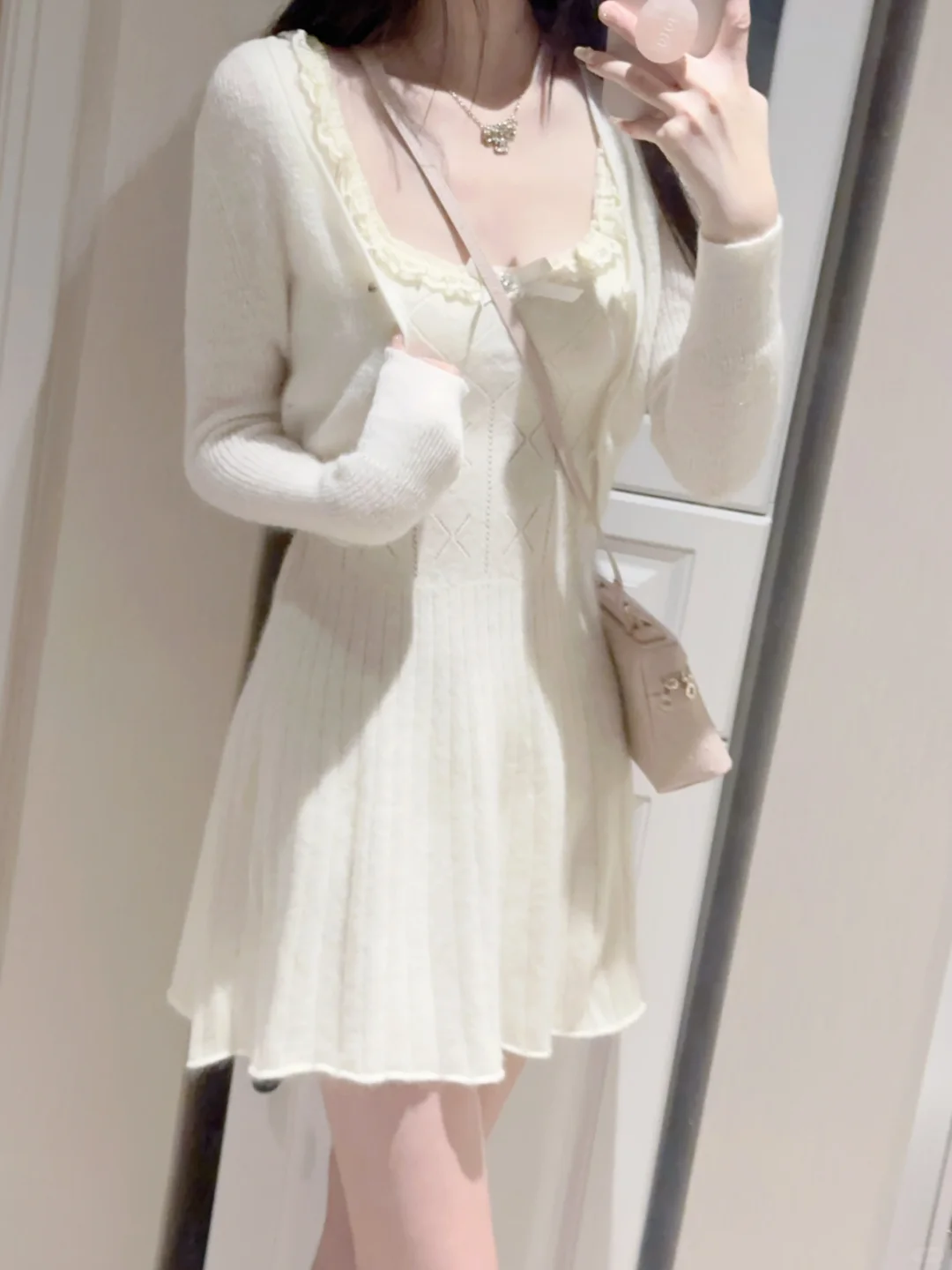 麻豆同款开衫搭配海军领针织裙超级好看～