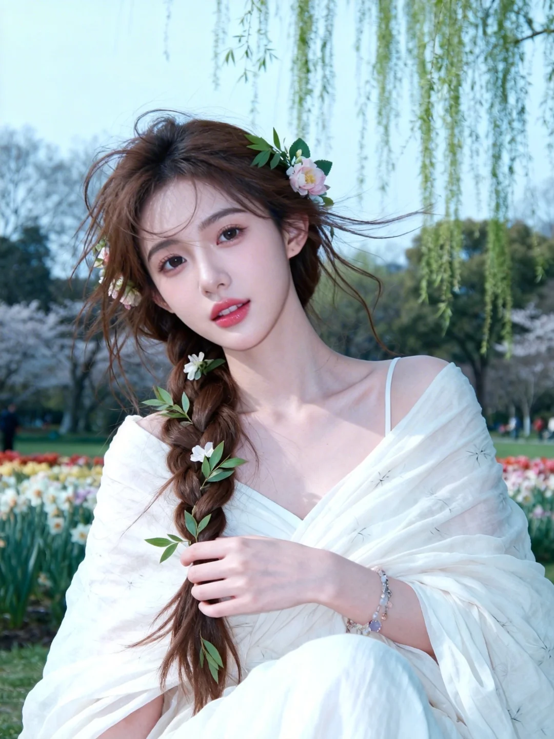 春天唯美柳条风景，背景公园虚化，唯美高级背景充满花草树木草，超清晰画质...