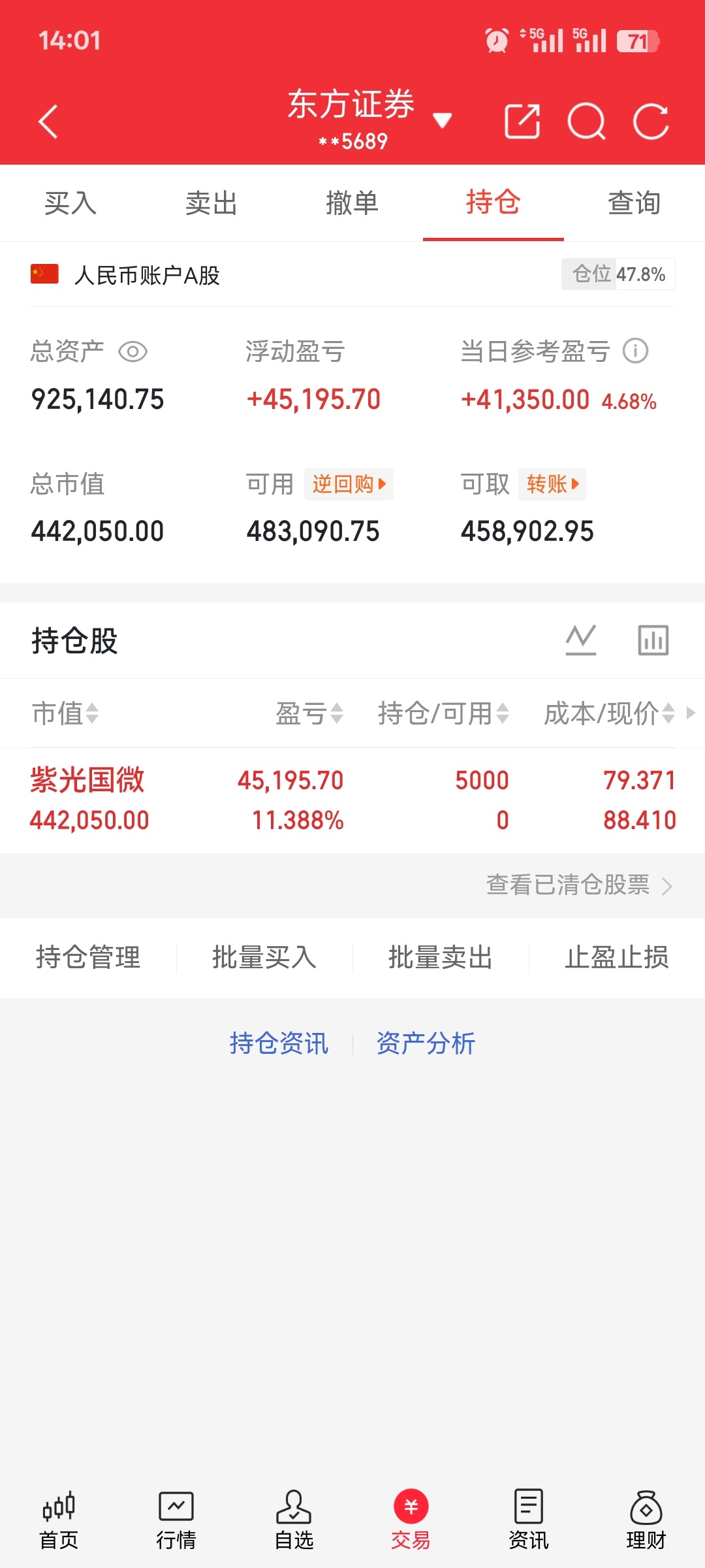 紫光国微5cm左右的时候已经T掉了，剩下的就等他慢慢涨吧！股票