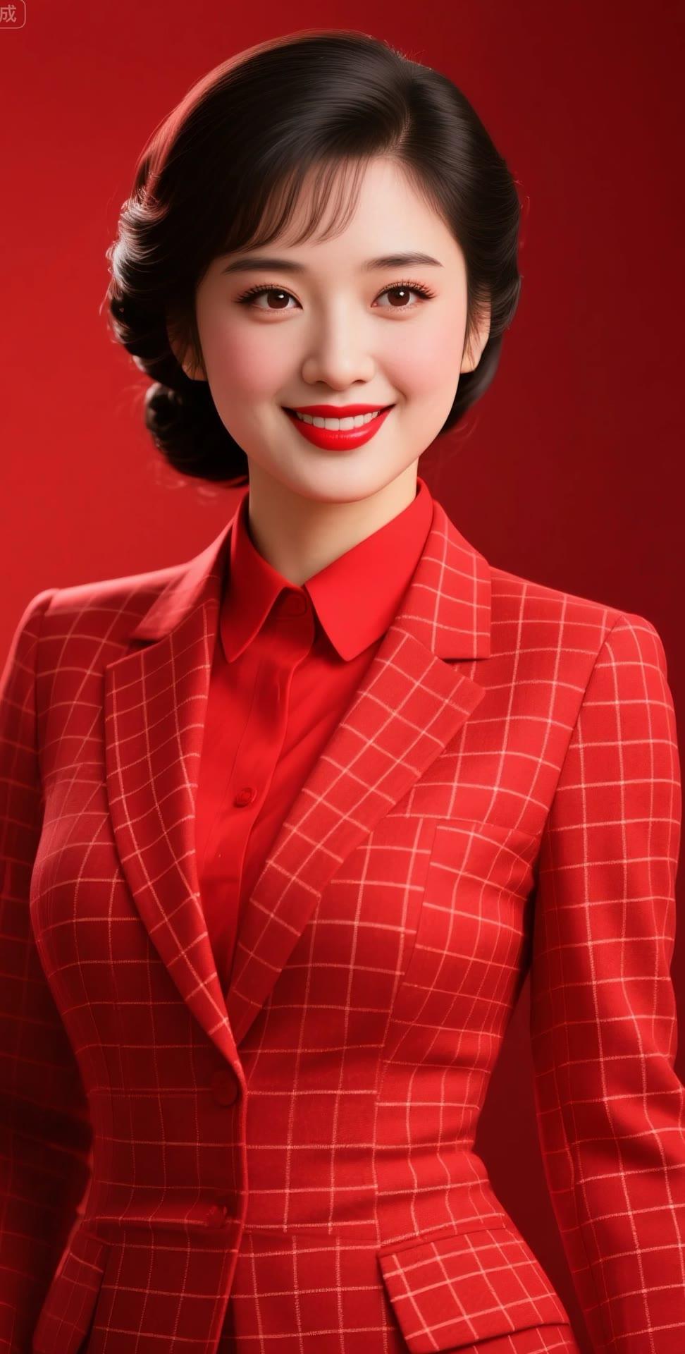 优雅红衣女郎，微笑面对镜头，自信满满！😊✨