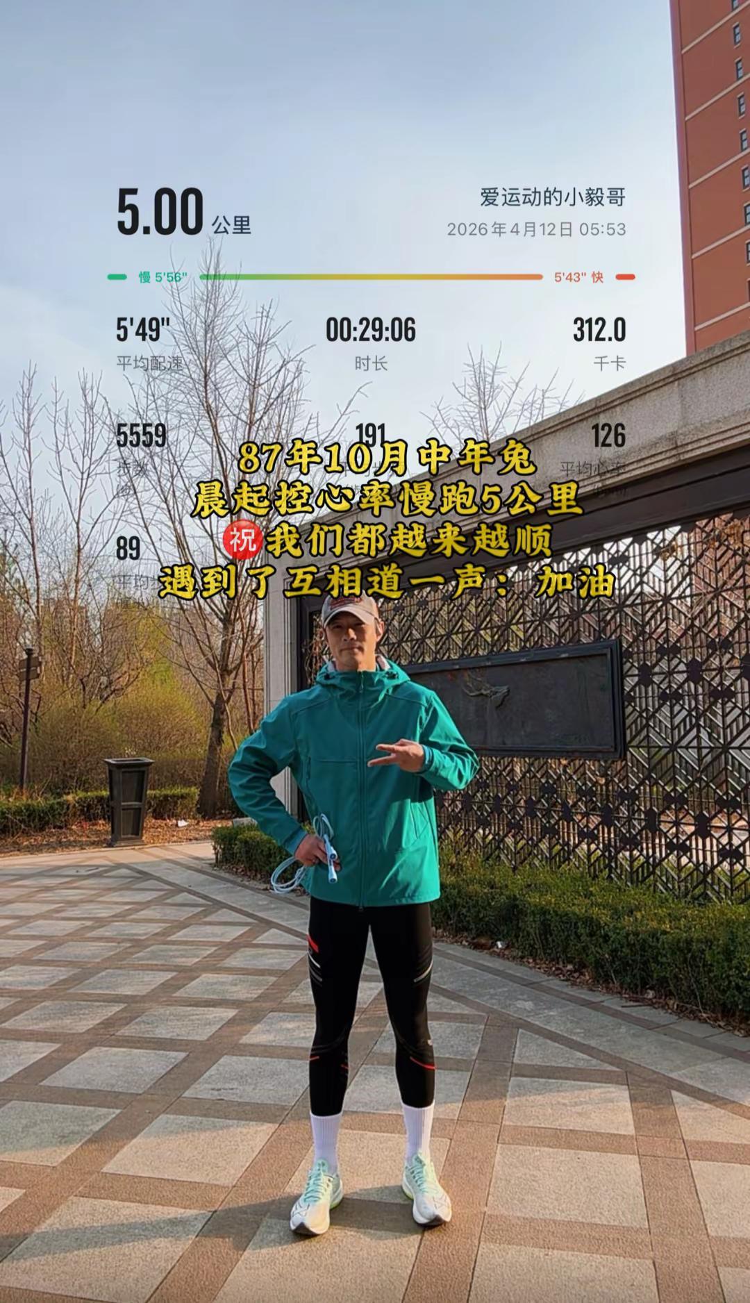 87兔，已入不惑之年。喜欢一个人自由自在的晨跑，跳绳。无关配速，更不用在意距离，