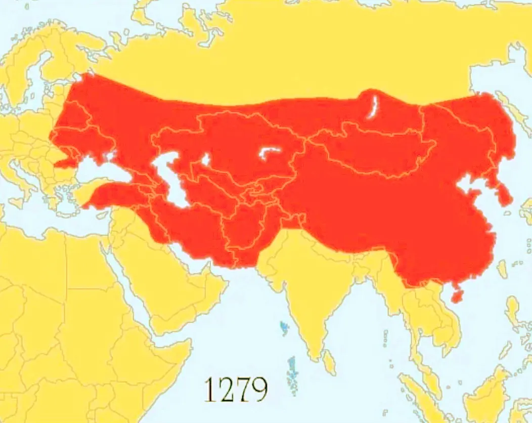 古代的那些事儿。大蒙古帝国版图解体分裂时候的对比☞左边是大蒙古帝国，右...