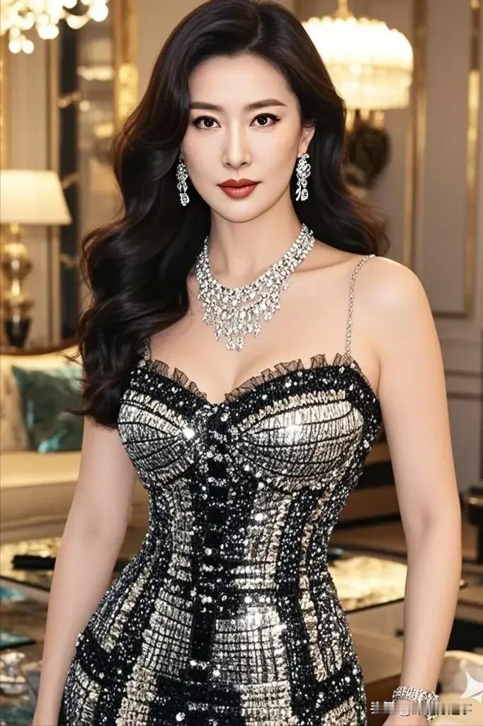 #女人的极致之美# 
一种高贵而性感的独特魅力。
她的黑色长发如瀑布般垂在肩上，