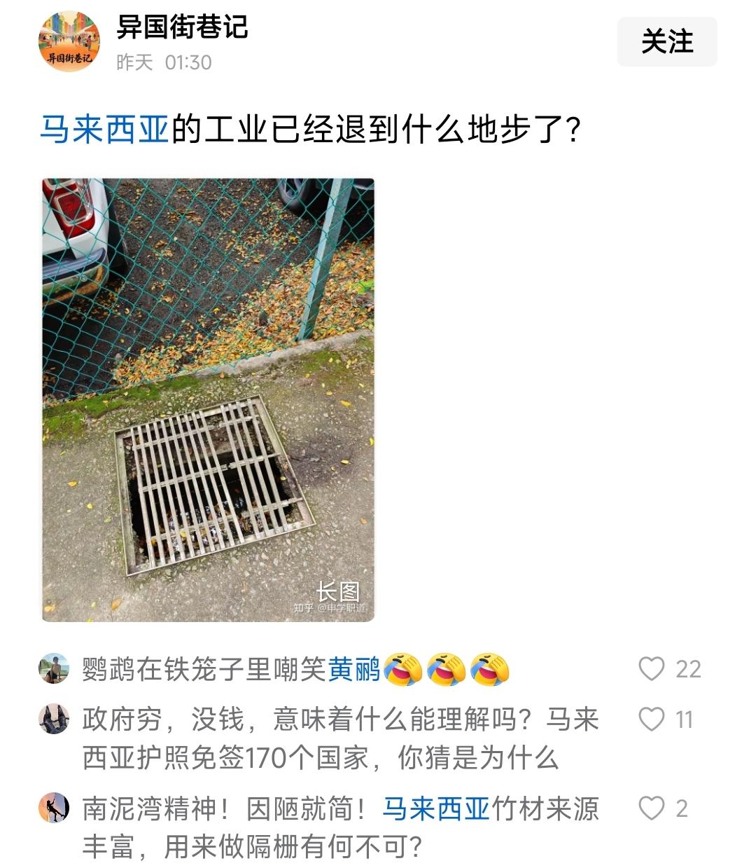 马来西亚用竹片做窨井盖，立马跳出来一堆人夸马来好中国差的。这个疑似伪装从事林业的